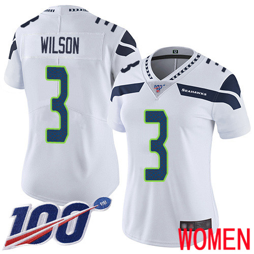 Seattle Seahawks Limited White Women Russell Wilson Road Jersey NFL Football 3 100th Season Vapor Untouchable